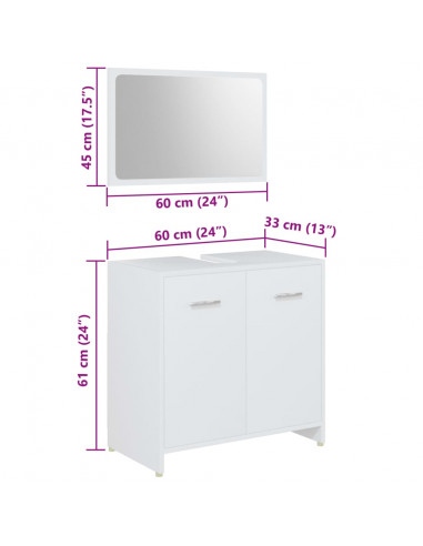 Set Mobili da Bagno 4 pz Bianco in Legno Multistrato