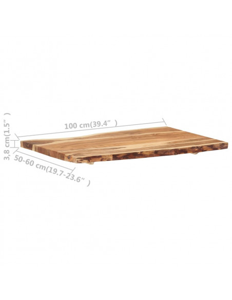 Piano del Tavolo in Legno Massello di Acacia 100x(50-60)x3,8 cm