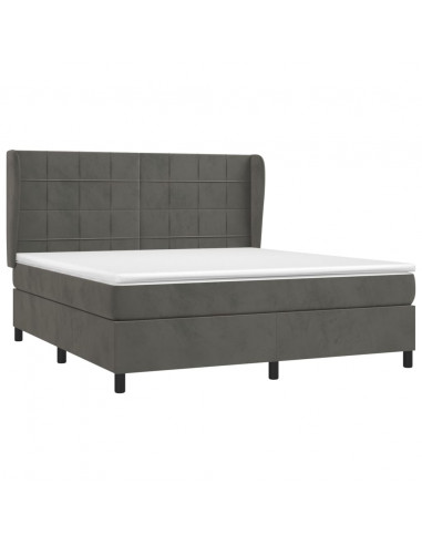 Giroletto a Molle con Materasso Grigio Scuro 180x200 cm Velluto