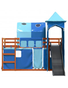 Letto a Castello con Scivolo e Tende Blu 90x200 cm 2