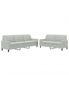 Set di Divani 2 pz con Cuscini Grigio Chiaro in Velluto 2