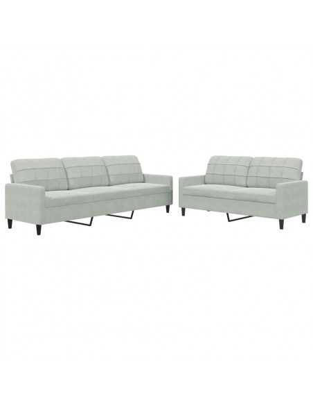 Set di Divani 2 pz con Cuscini Grigio Chiaro in Velluto