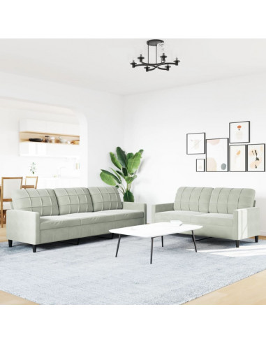 Set di Divani 2 pz con Cuscini Grigio Chiaro in Velluto