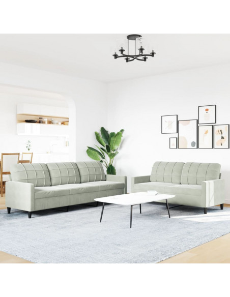 Set di Divani 2 pz con Cuscini Grigio Chiaro in Velluto