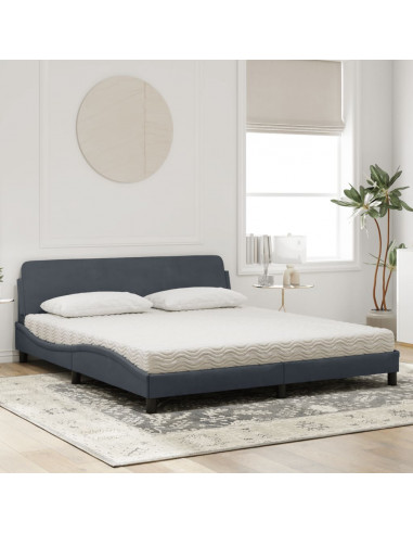 Letto con Materasso Grigio Scuro 180x200 cm in Velluto