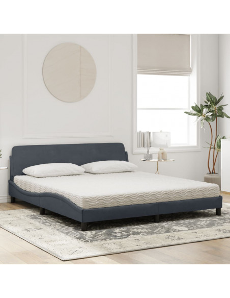 Letto con Materasso Grigio Scuro 180x200 cm in Velluto