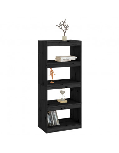 Libreria/Divisorio Nero 60x30x135,5 cm Legno Massello di Pino