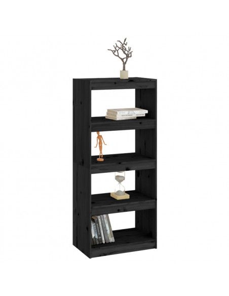 Libreria/Divisorio Nero 60x30x135,5 cm Legno Massello di Pino