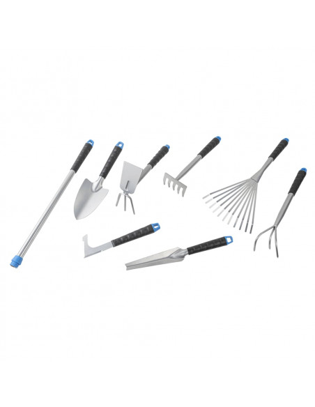 HI Set di Attrezzi da Giardino 8 pz in Metallo Argento