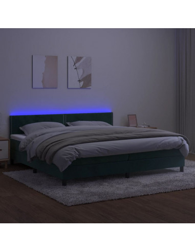 Letto a Molle con Materasso e LED Verde Scuro 200x200cm Velluto