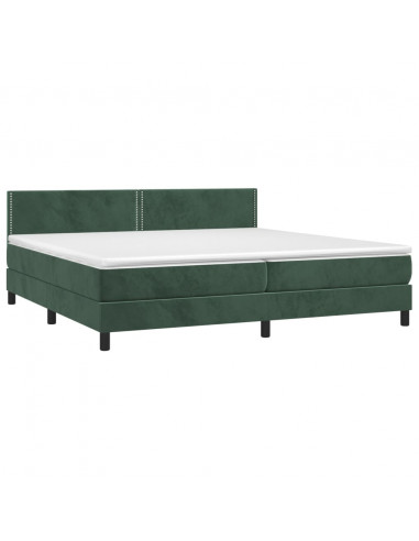 Letto a Molle con Materasso e LED Verde Scuro 200x200cm Velluto