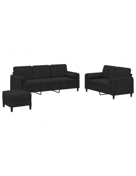 Set di Divani 3 pz con Cuscini Nero in Velluto