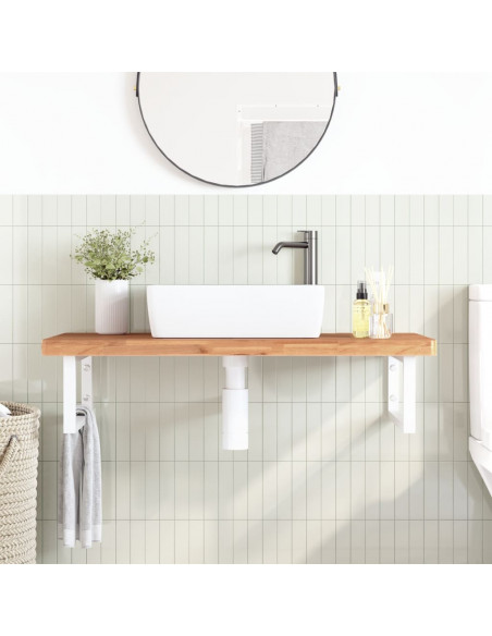 Ripiano a Parete per Lavabo in Acciaio e Massello di Faggio