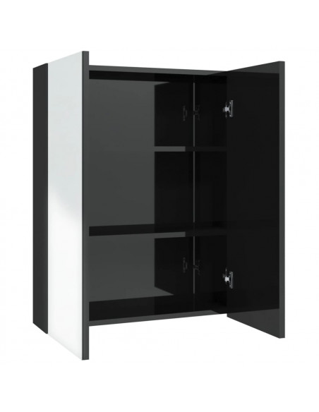 Armadietto a Specchio per Bagno 60x15x75 cm MDF Nero Lucido