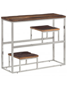Tavolo Consolle Argento Acciaio Inox e Traverse Legno Massello 2