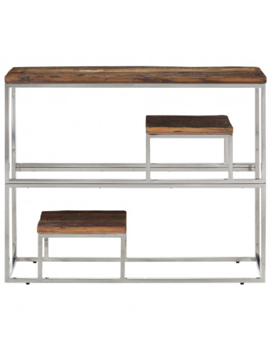 Tavolo Consolle Argento Acciaio Inox e Traverse Legno Massello