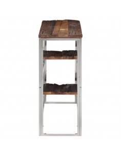 Tavolo Consolle Argento Acciaio Inox e Traverse Legno Massello 2