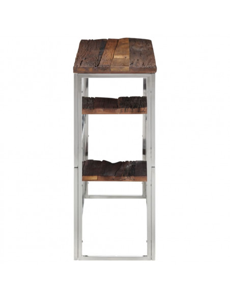 Tavolo Consolle Argento Acciaio Inox e Traverse Legno Massello