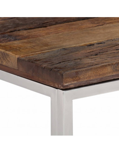 Tavolo Consolle Argento Acciaio Inox e Traverse Legno Massello