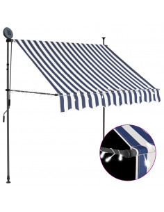 Tenda da Sole Retrattile Manuale con LED 100 cm Blu e Bianca 2