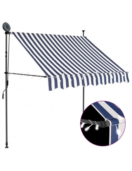 Tenda da Sole Retrattile Manuale con LED 100 cm Blu e Bianca