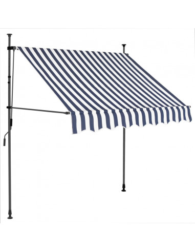 Tenda da Sole Retrattile Manuale con LED 100 cm Blu e Bianca