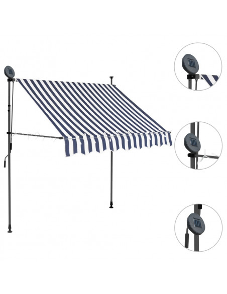 Tenda da Sole Retrattile Manuale con LED 100 cm Blu e Bianca
