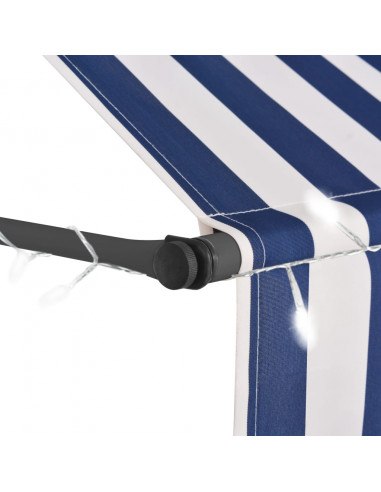 Tenda da Sole Retrattile Manuale con LED 100 cm Blu e Bianca