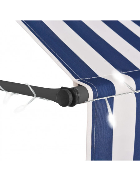 Tenda da Sole Retrattile Manuale con LED 100 cm Blu e Bianca