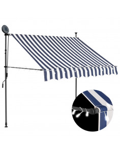 Tenda da Sole Retrattile Manuale con LED 150 cm Blu e Bianca 2