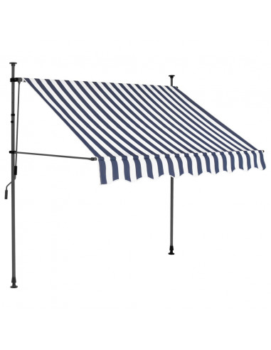 Tenda da Sole Retrattile Manuale con LED 150 cm Blu e Bianca