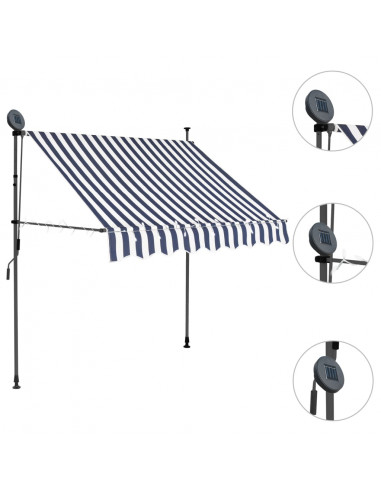 Tenda da Sole Retrattile Manuale con LED 150 cm Blu e Bianca