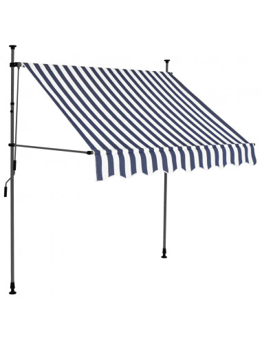 Tenda da Sole Retrattile Manuale con LED 200 cm Blu e Bianca