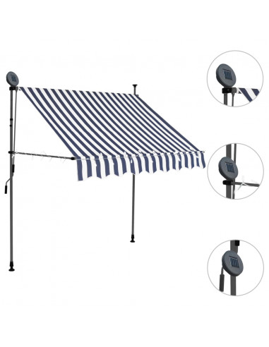 Tenda da Sole Retrattile Manuale con LED 200 cm Blu e Bianca