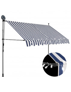 Tenda da Sole Retrattile Manuale con LED 250 cm Blu e Bianca 2