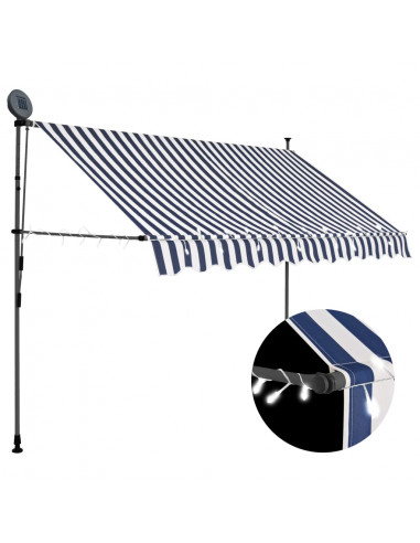 Tenda da Sole Retrattile Manuale con LED 250 cm Blu e Bianca