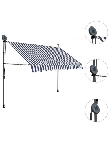 Tenda da Sole Retrattile Manuale con LED 250 cm Blu e Bianca