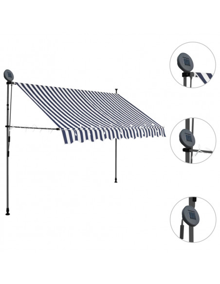 Tenda da Sole Retrattile Manuale con LED 250 cm Blu e Bianca