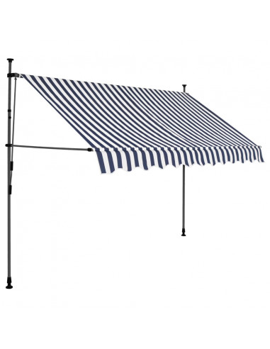 Tenda da Sole Retrattile Manuale con LED 300 cm Blu e Bianca