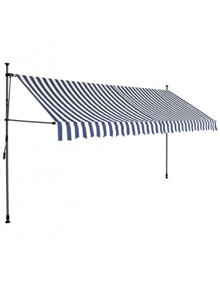 Tenda da Sole Retrattile Manuale con LED 350 cm Blu e Bianca