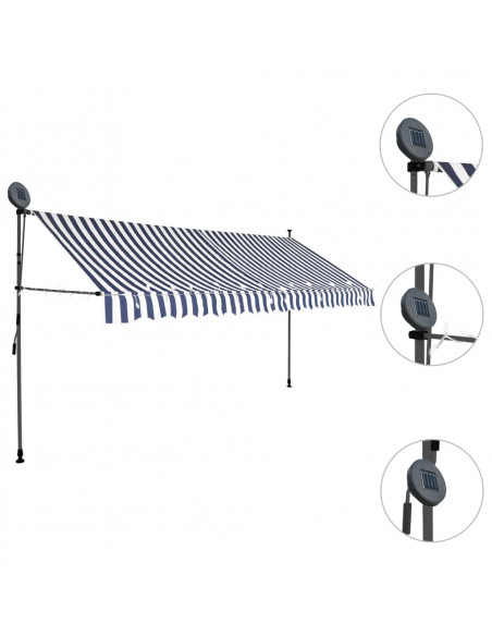 Tenda da Sole Retrattile Manuale con LED 350 cm Blu e Bianca