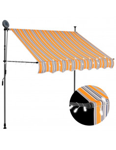 Tenda da Sole Retrattile Manuale con LED 100 cm Gialla e Blu 2