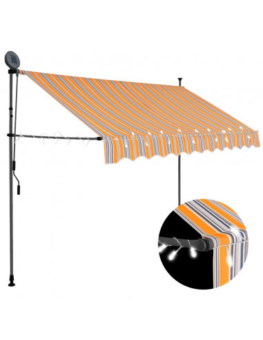Tenda da Sole Retrattile Manuale con LED 250 cm Gialla e Blu
