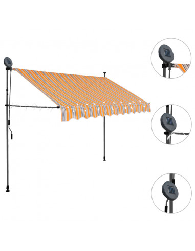 Tenda da Sole Retrattile Manuale con LED 250 cm Gialla e Blu