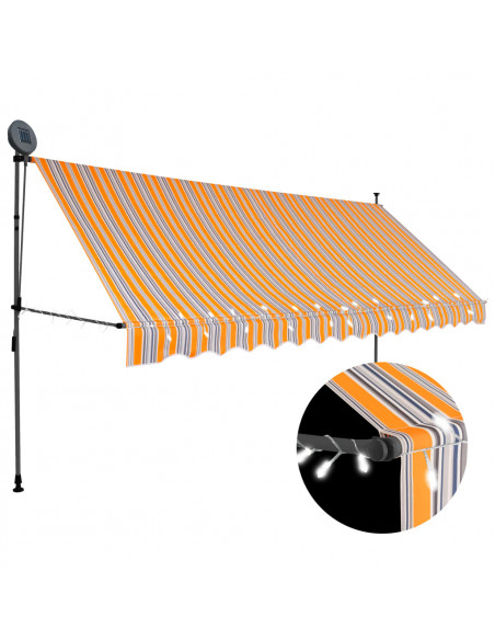 Tenda da Sole Retrattile Manuale con LED 350 cm Gialla e Blu