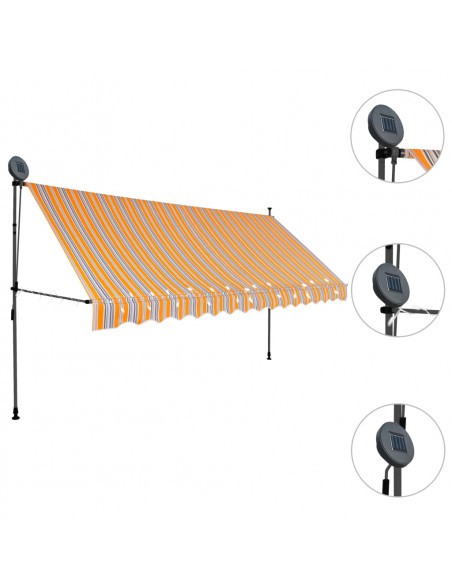 Tenda da Sole Retrattile Manuale con LED 350 cm Gialla e Blu