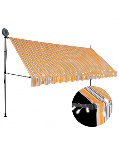 Tenda da Sole Retrattile Manuale con LED 400 cm Gialla e Blu