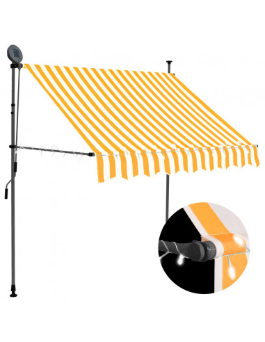 Tenda da Sole Retrattile Manuale LED 150 cm Bianca e Arancione