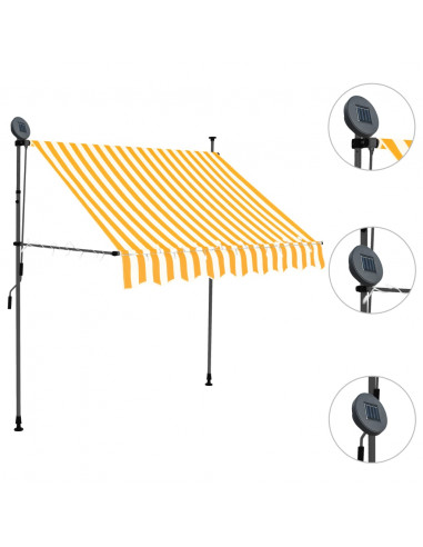 Tenda da Sole Retrattile Manuale LED 150 cm Bianca e Arancione