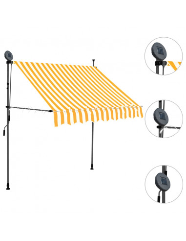 Tenda da Sole Retrattile Manuale LED 200 cm Bianca e Arancione